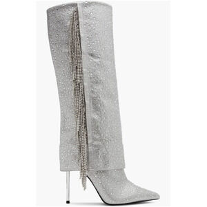Steve Madden Sanya Silver Rhinestone Fringe Knee High Boot New Size 8 Sparkle